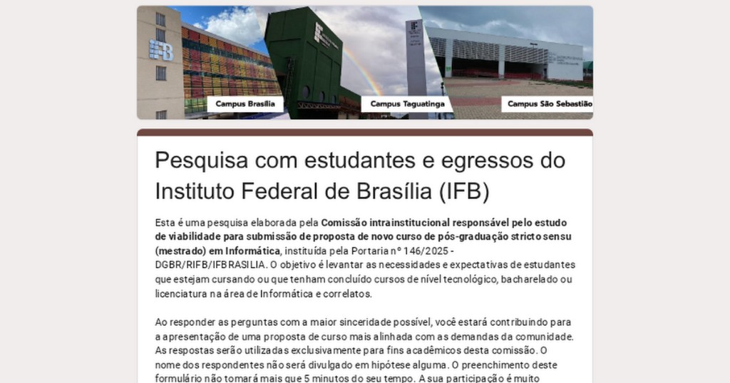 Pesquisa com estudantes e egressos do Instituto Federal de Brasília (IFB)